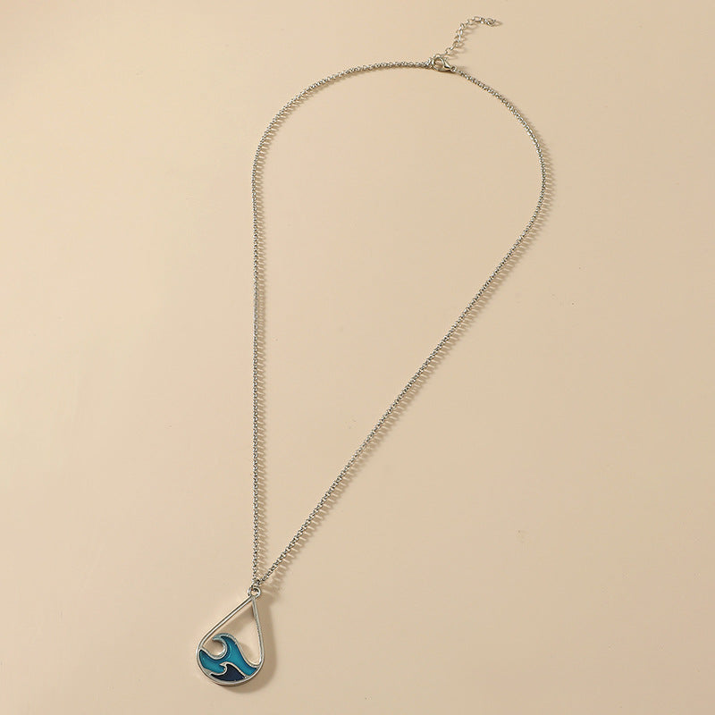 Wholesale Wave Design Stainless Steel Blue Sweater Chain Earring Set